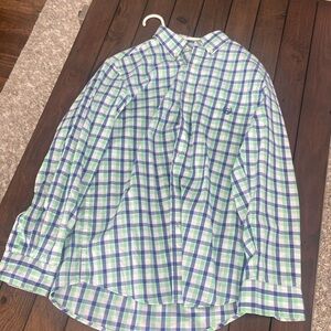 MENS CHAPS EASY-CARE PLAID BUTTON-DOWN SHIRT WORK CASUAL TRAVEL LOGO POCKET